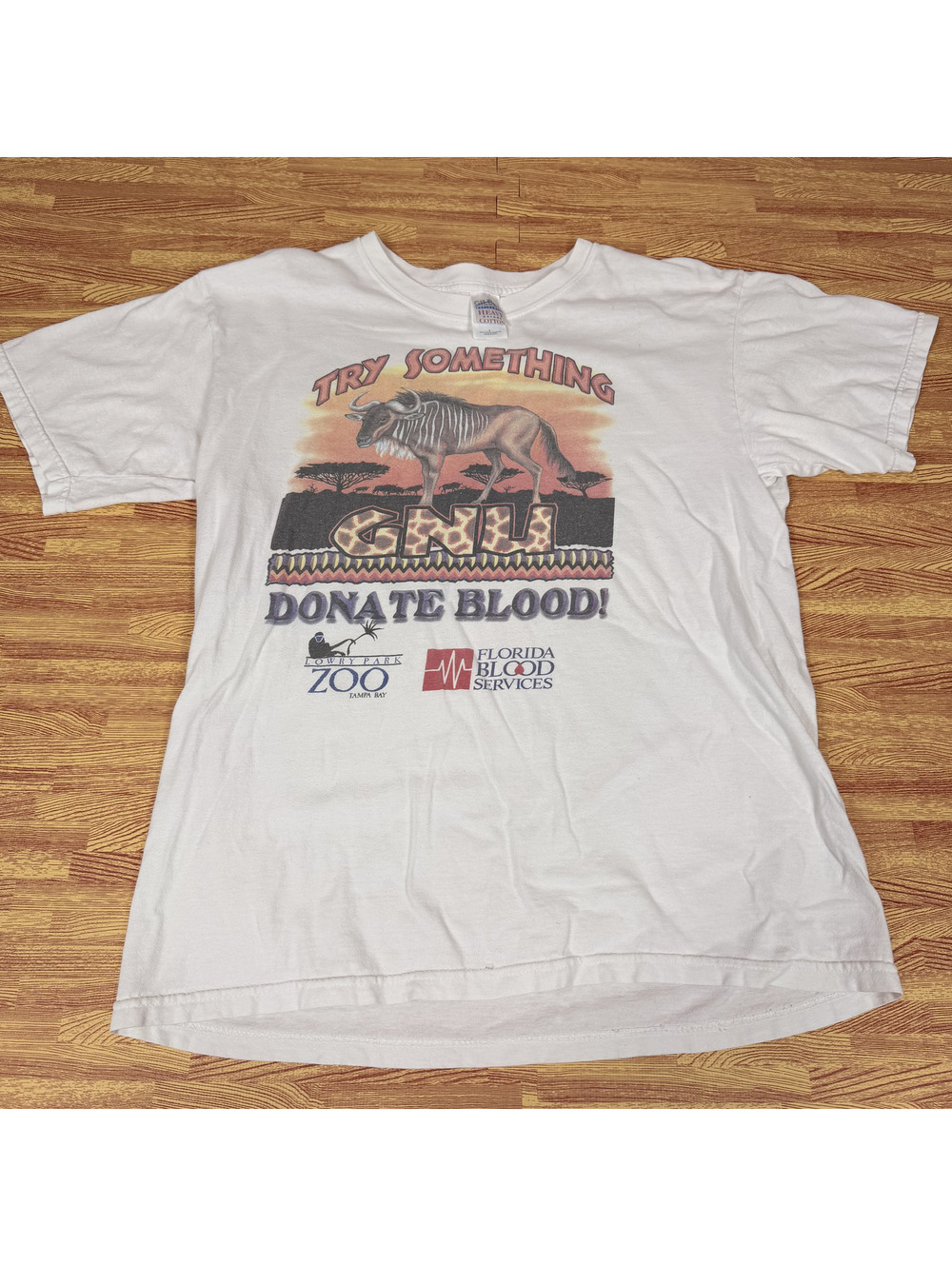 Vintage Y2K Gildan GNU Donate Blood Lowry Park Zoo Graphic T-Shirt